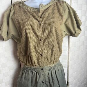 Tan and Green Shortsleeved shorts Romper Designer Sample